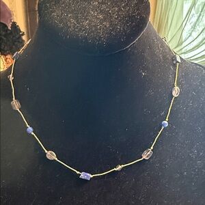 Artistian created genuine labradorite  Iolite station necklace  Sterling clasp